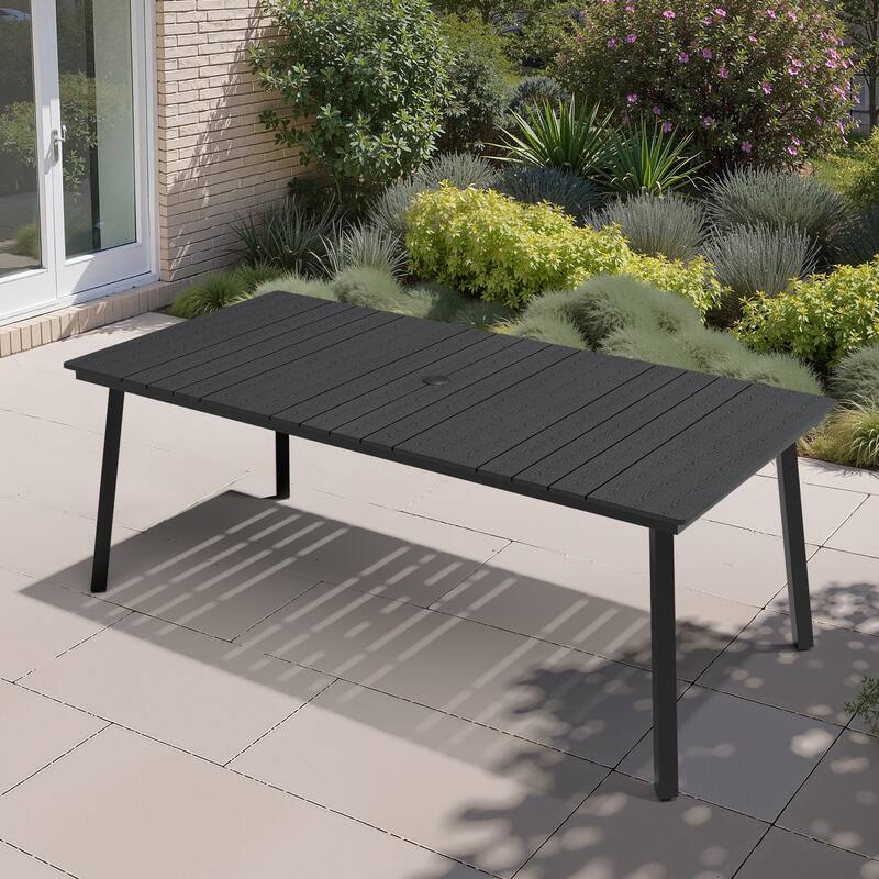Crestlive Products Outdoor Rectangle Patio Dining Table with Umbrella Hole