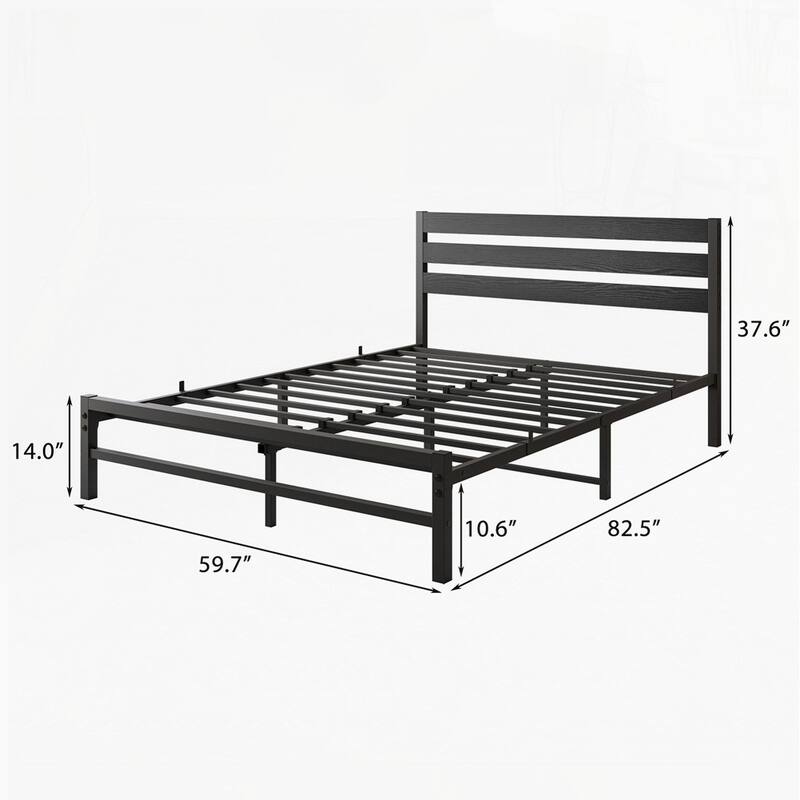 Platform Bed Frame with Wooden Headboard