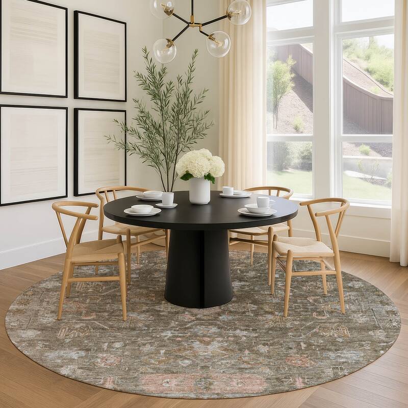 Machine Washable Indoor/ Outdoor Traditional Border Chantille Rug