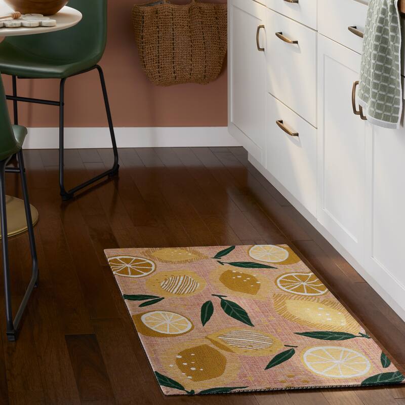 TOWN & COUNTRY LUXE Livie Fresh Lemon Everwash Washable Non-Slip Backing Kitchen Mat - 2' x 3' 4" - Peach Pink - Rectangle