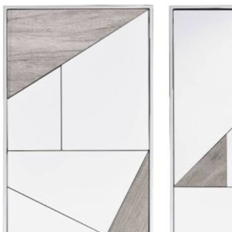 HomeRoots Set of Two Natural Metal Framed Accent Mirror - Chrome and Natural - 17' X '32' X '1