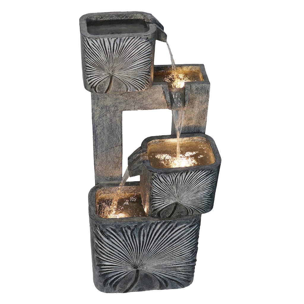 35.5" LED Lighted 3 Tiers Square Outdoor Garden Water Fountain