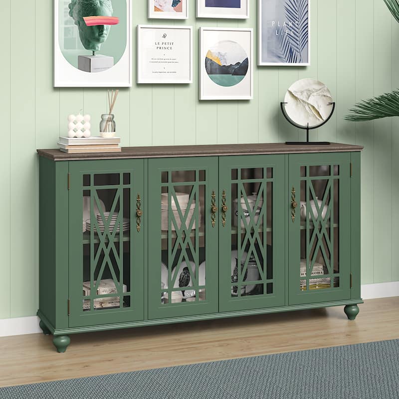 63" Vintage Style Wood Kitchen Accent Buffet Sideboard Cabinet - 63" in Width