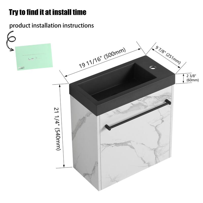 20" Floating Bathroom Vanity with Sink, Mini Wall Mounted Bathroom Vanity with Soft Close Door