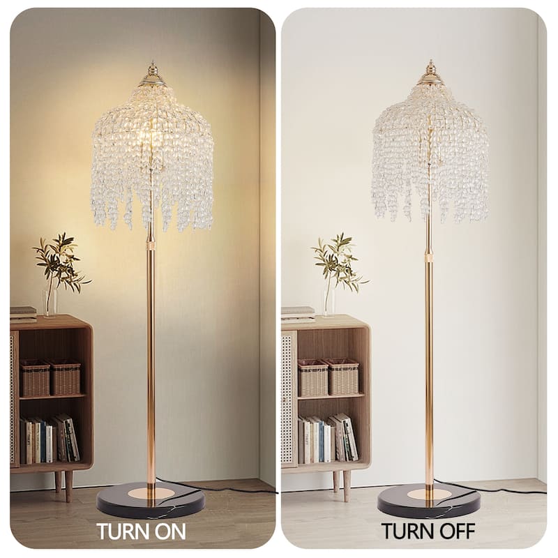 3-Light Crystal Floor Lamp - Grape Beads - Marble Base - Living Bedroom (Bulb Not Included)