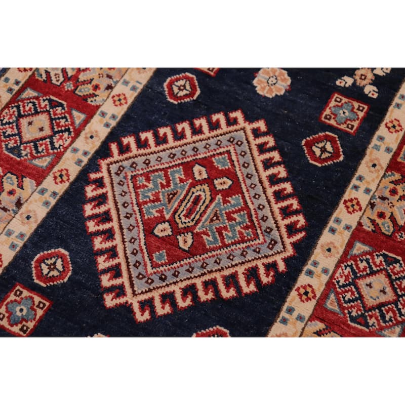 Rustic Kazak Esmeralda Blue/Red Wool Runner - 2'6'' x 9'7''
