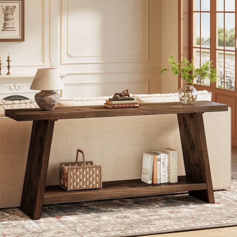 70.9" Solid Wood Console Table 2-tier Narrow Long Sofa Table
