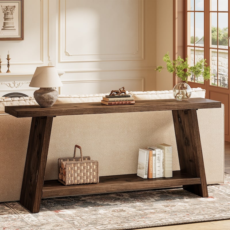 Solid Wood Entryway Console Table with 2-tier Storage