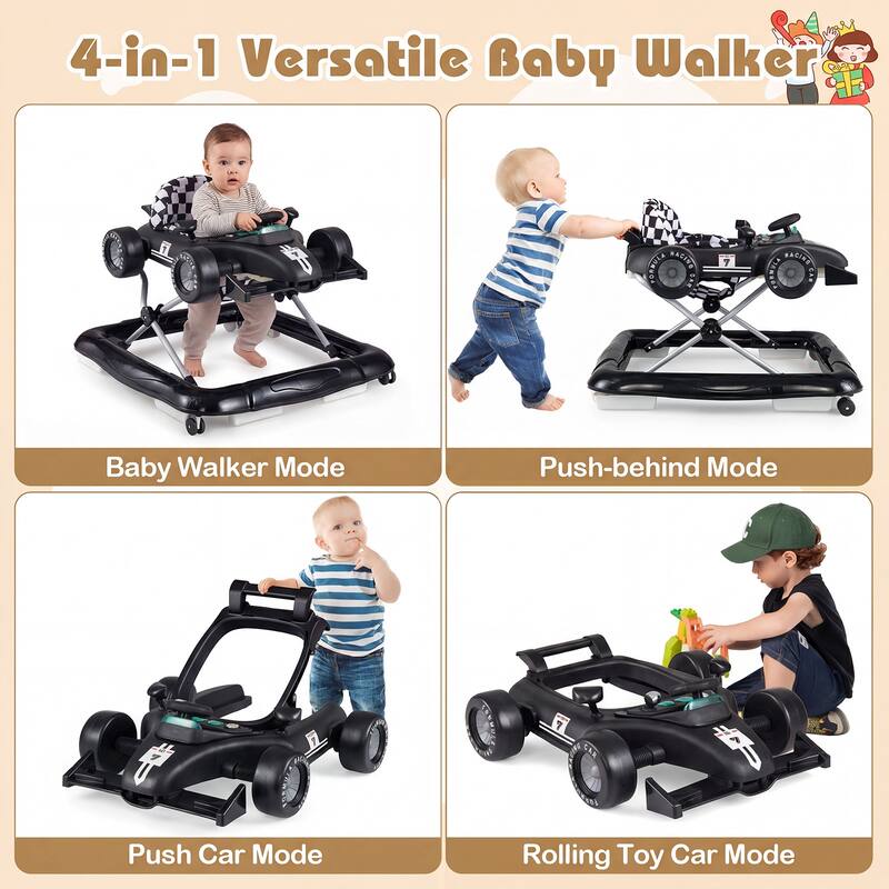 Gymax 4-in-1 Baby Push Walker Activity Center w/3-Level Adjustable