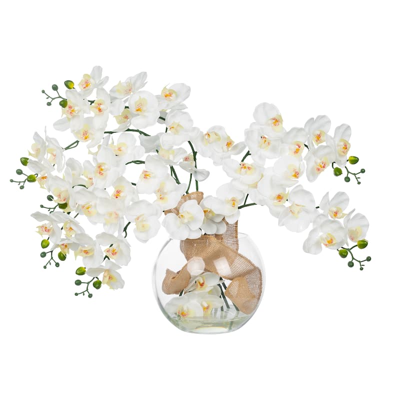 8 Pieces Nearly Natural Plastic Phalaenopsis Silk Orchid in Glass Vase - 20.87" H x 27.56" W x 9.84" D