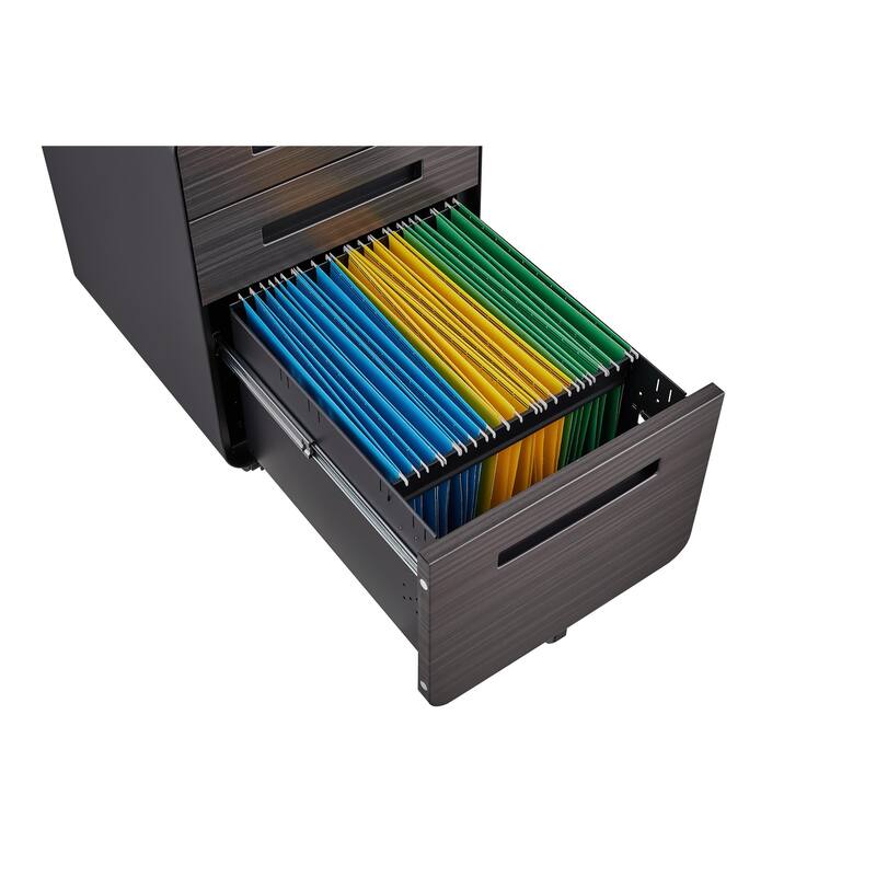 3-Drawer Locking Mobile File Cabinet with Wheels, Metal Home Office Storage Cabinet with Pencil Tray & Hanging Bars
