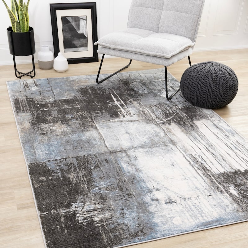 Grey Taupe Blue Distressed Area Rug