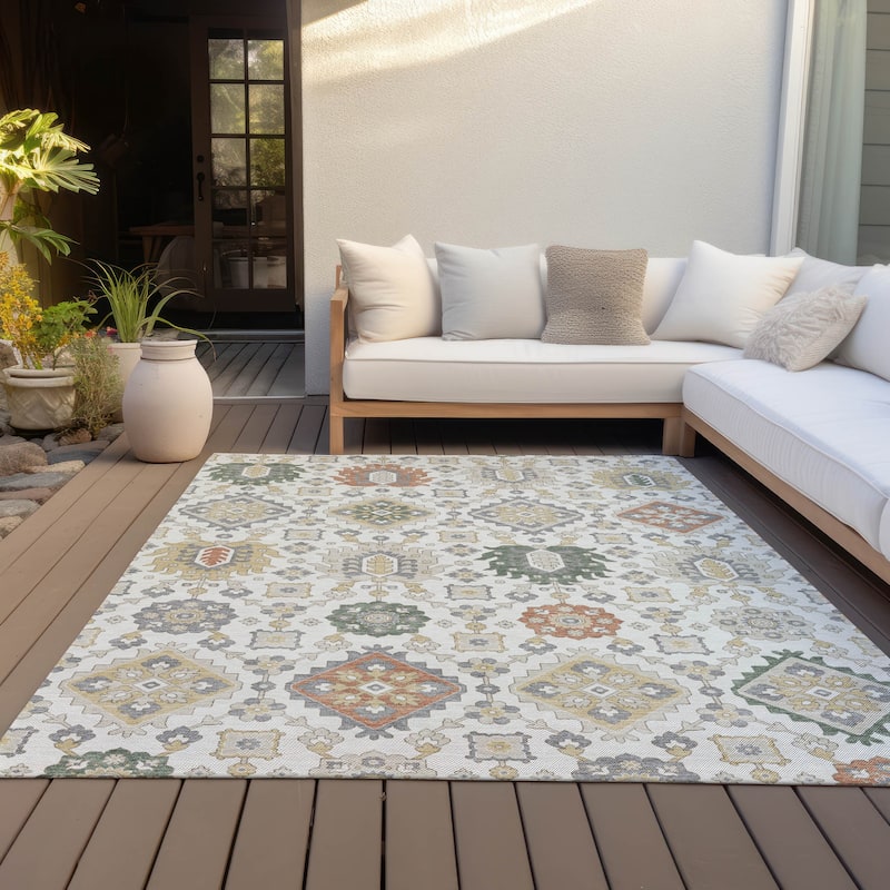 Machine Washable Indoor/Outdoor Boho Global Chantille Rug - Ivory - 9' x 12'