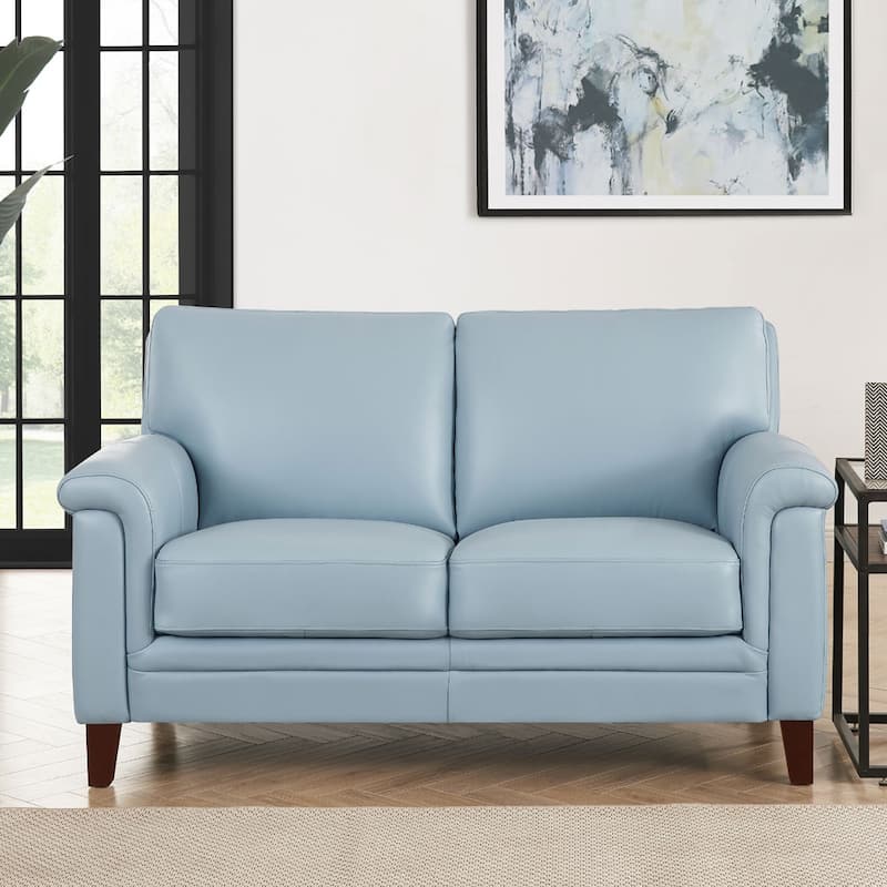 Hydeline Westcott Top Grain Leather Loveseat with Memory Foam and Springs - Spa Blue