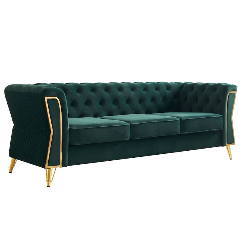 Modern Tufted Velvet Sofa 87.4 inch for Living Room