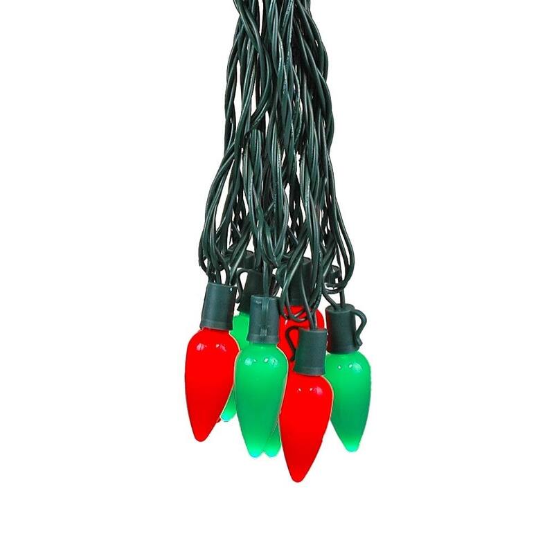 25 Foot C9 LED Ceramic Outdoor Christmas String Light Set, Green, Green Wire - Green