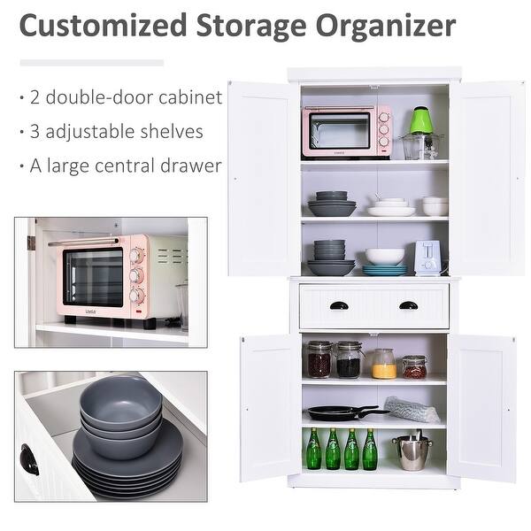 Homcom Traditional Freestanding Kitchen Pantry Cabinet Cupboard With Doors And 3 Adjustable Shelves White On Sale Overstock 22200563