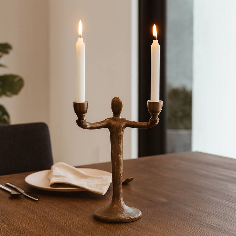 Metal Abstract Human Taper Candle Holder - Gold, 12 in.