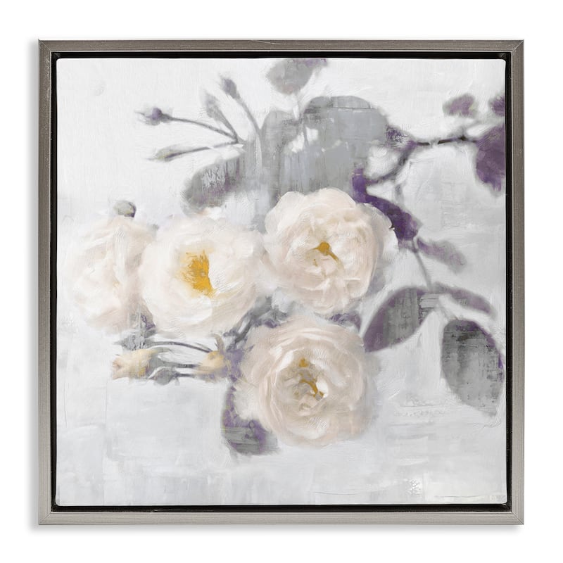 Stupell White Blooms on Grey Framed Floater Canvas Wall Art Design By Emily Ford - 25 x 25 - Grey