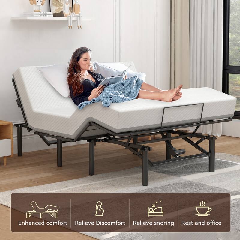 Adjustable Bed Base Frame Head and Foot Incline Quiet Motor Queen Size Zero Gravity, Remote Control with ZG and Memory Keys
