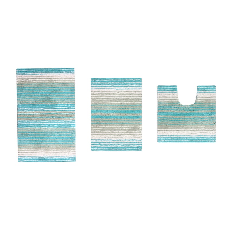 Gradiation Rug Collection 100% Cotton Non-Slip Bath Rug Set, 3 Piece Machine Washable- Bathroom Rug, Bath Rug, U Shaped Contour