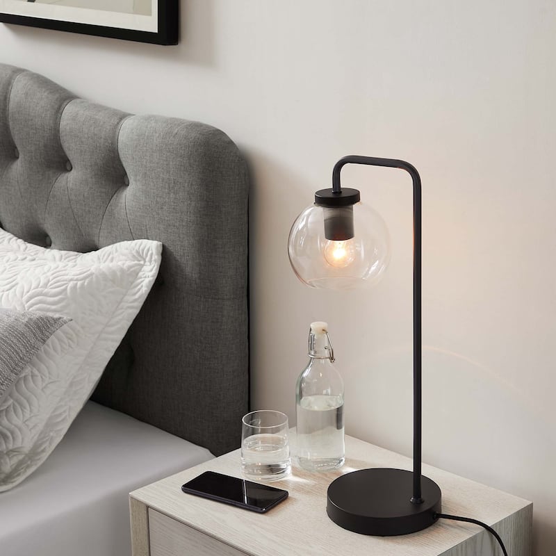 Silo Glass Globe Glass and Metal Table Lamp - Black
