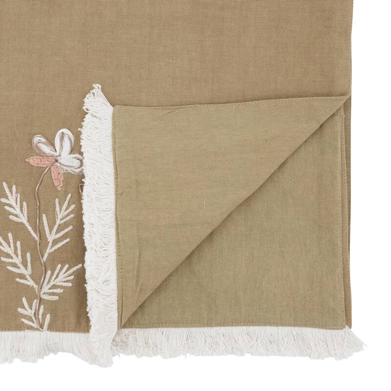 Embroidered Meadow Table Runner - Lined Decorative Table Runner with Fringe for Dining & Console Tables, 16"x72"