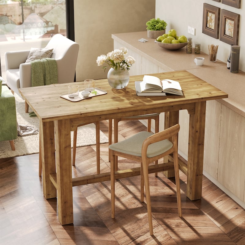 Solid Wood Bar Table, 63-Inch Long Counter Height Pub Table