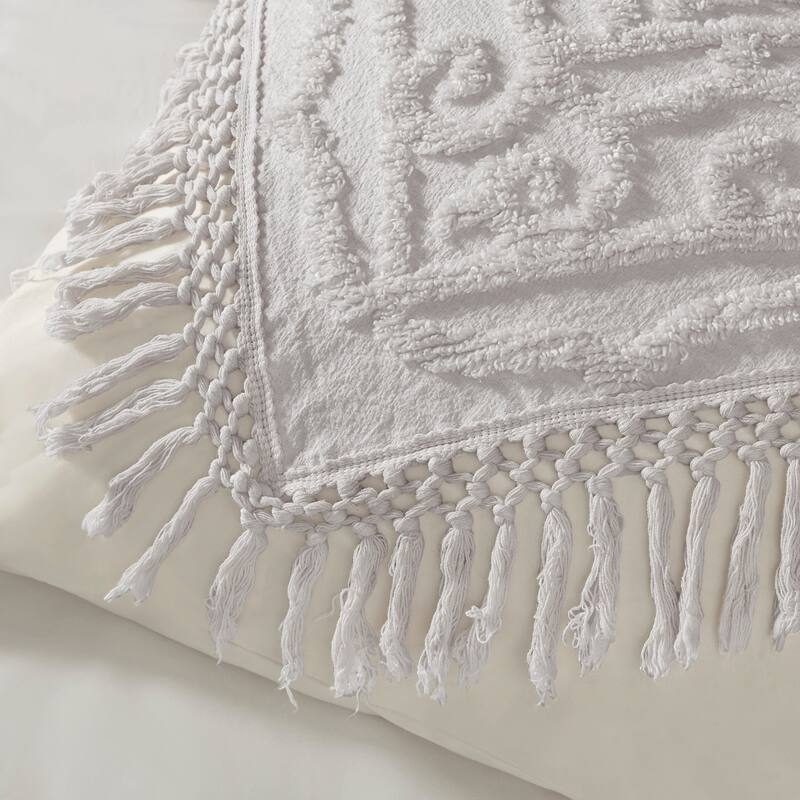 Madison Park Virginia Cotton Chenille Medallion Fringe Coverlet Set