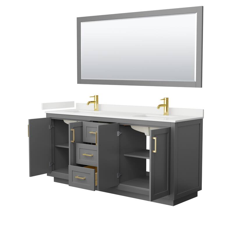 Miranda 72-inch Double Vanity, Quartz Top, 70-inch Mirror