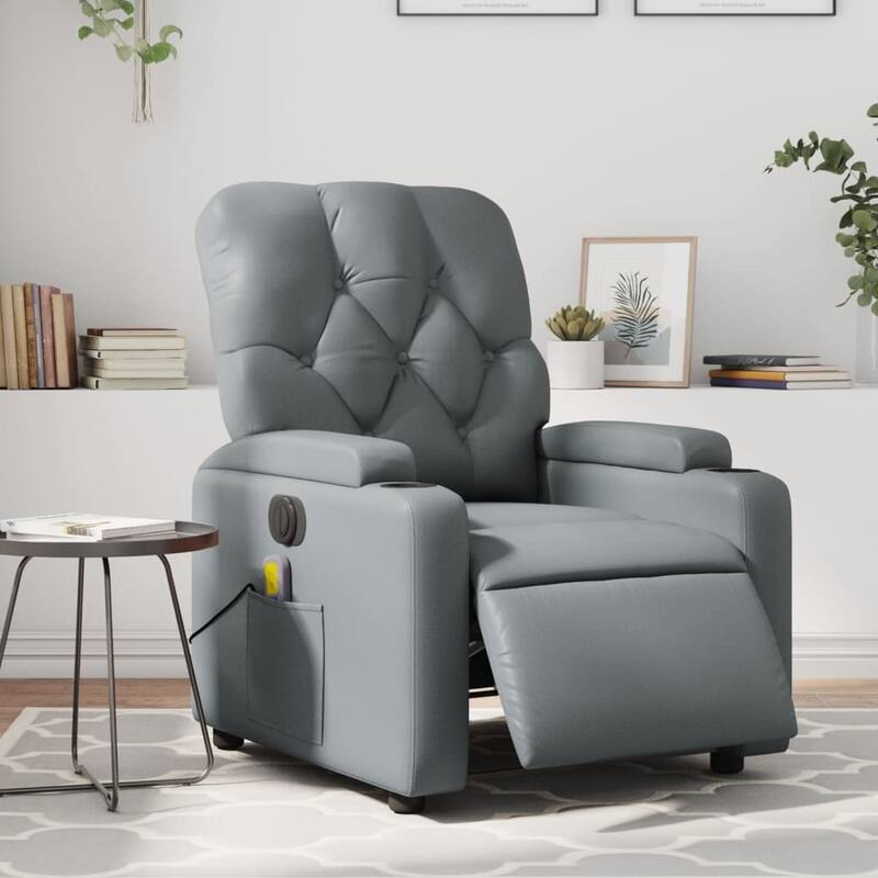 vidaXL Massage Recliner Chair Reclining Armchair for Elderly Faux Leather - Grey Electric