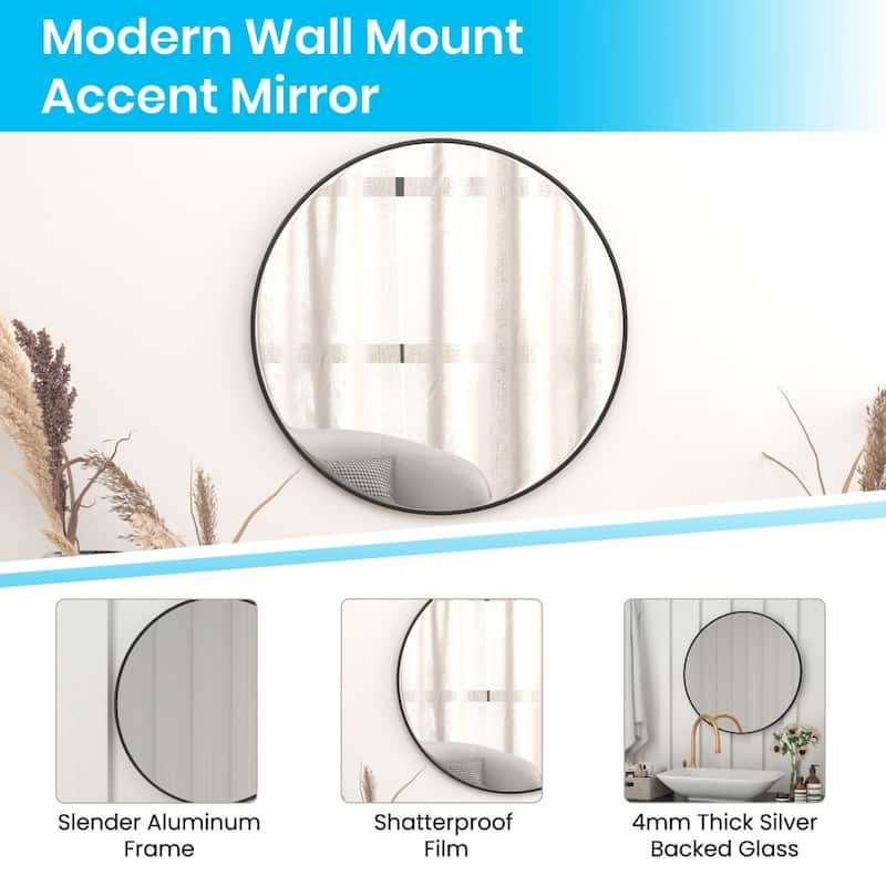 Accent Wall Mount Mirror with Aluminum Frame - Round Wall Mirror