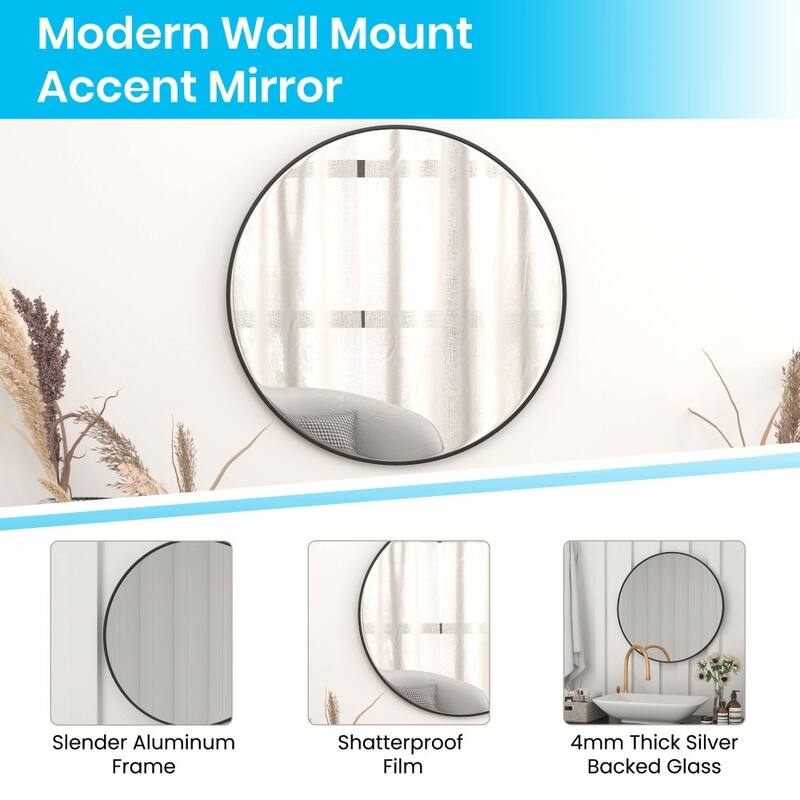 Accent Wall Mount Mirror with Metal Frame - Round Wall Mirror