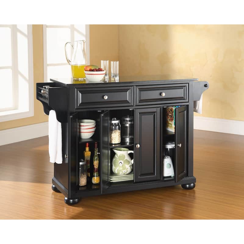 Kitchen Island Cart with Granite Top - Portable Kitchen Storage Island, Modern Kitchen Furniture, Black