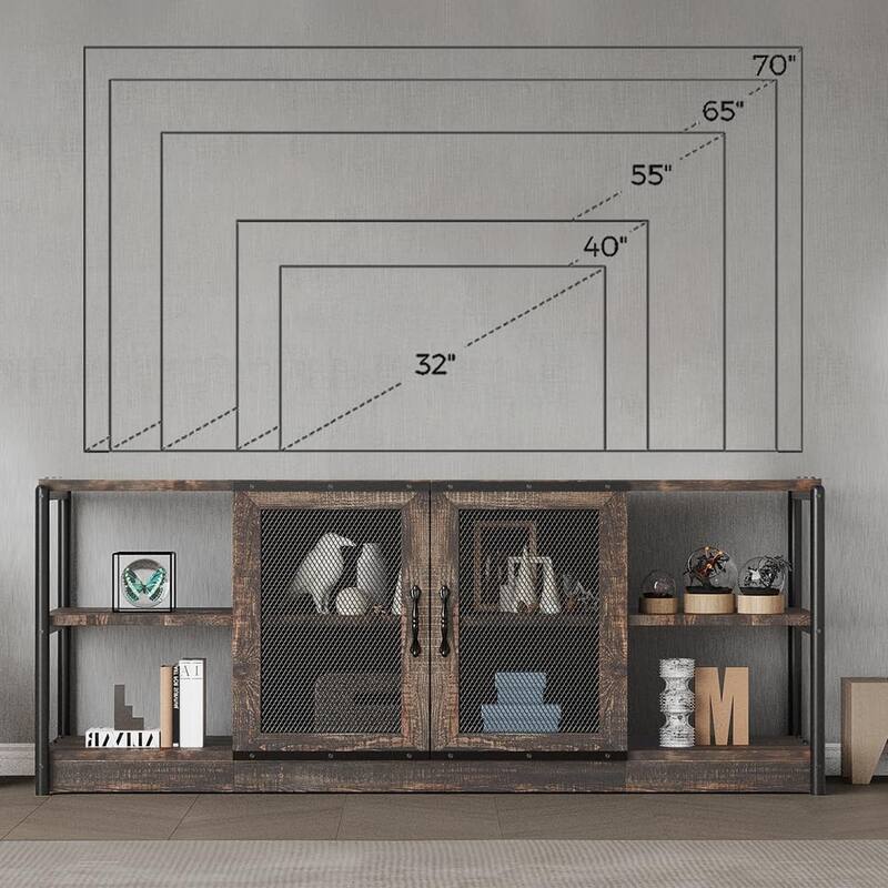Entertainment Center TV Media Console Cabinet with Mesh Door - 18.3"D x 63"W x 25"H
