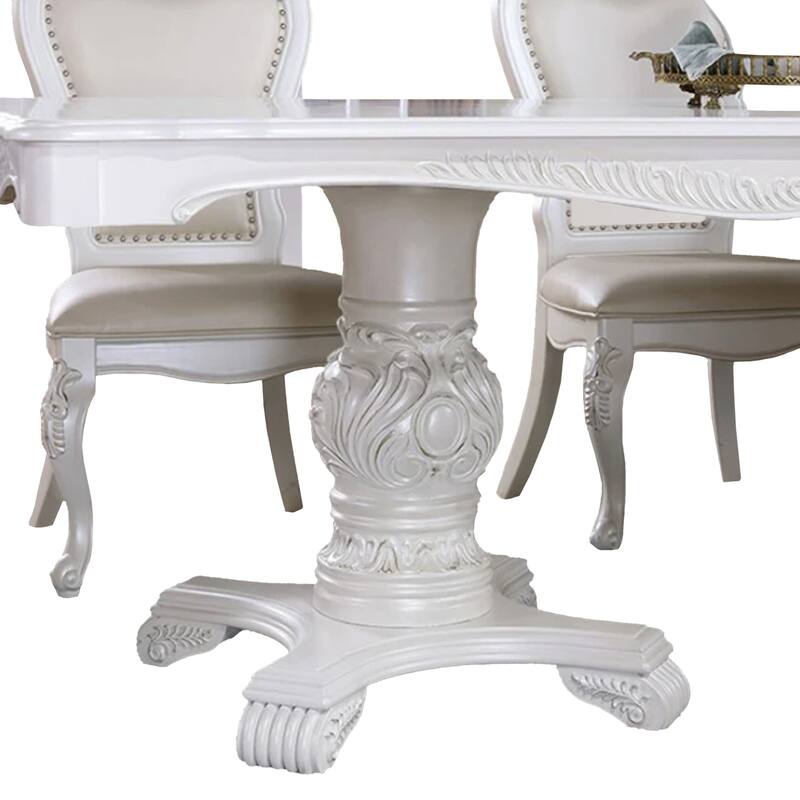 Zenie 7pc Dining Set, White Solid Wood Table, 6 Chairs, Faux Leather