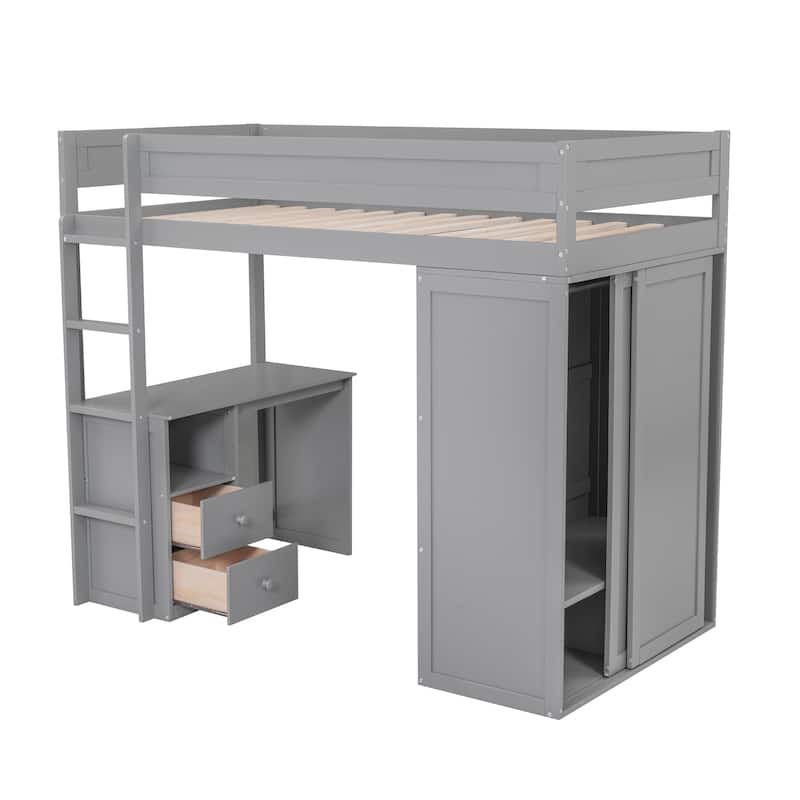 Twin Pine Loft Bed with Wardrobes and Desk