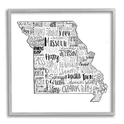 Stupell Various Typography Missouri State Framed Giclee Texturized Wall Art, Design By The Saturday Evening Post
