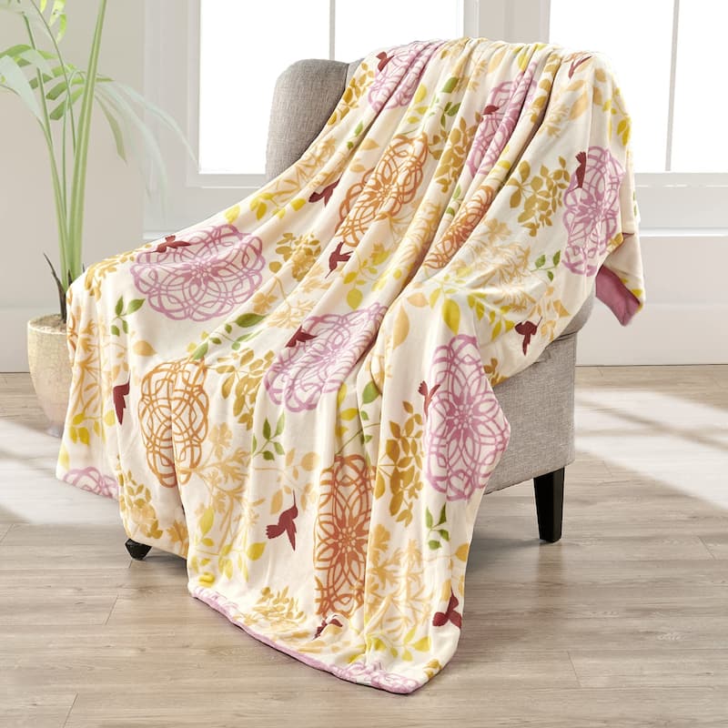 Printed Flannel Tropical Flower French / Puerto Rico Floral Throw
