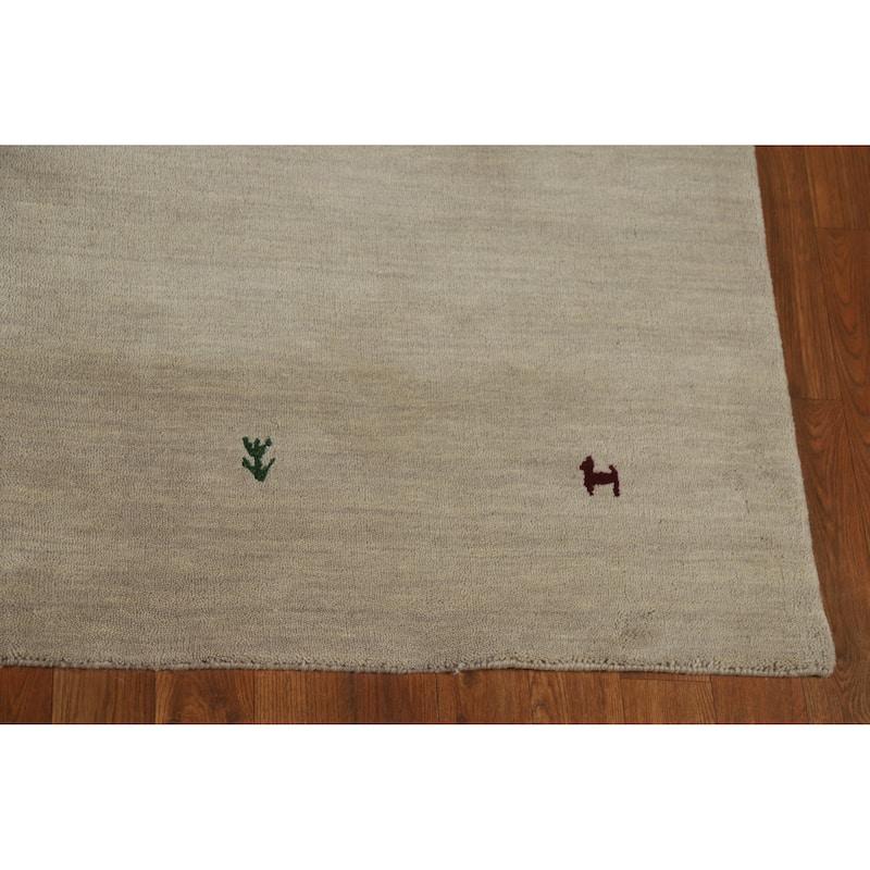 Beige Tribal Gabbeh Indian Area Rug Handmade Wool Carpet - 5'4" x 7'8"