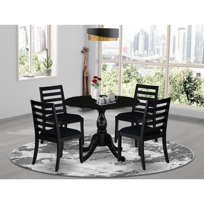 East West Furniture Dining Set Includes a Round Table and Stackable Kitchen Chairs, Black (Pieces & Seat Type Options) - DSX15-BLK-24