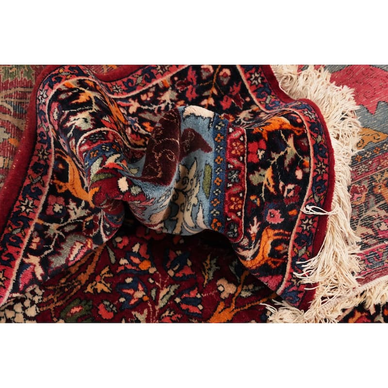 Hand Knotted Oriental 100% Wool Carpet Traditional Floral Red Kashan Area Rug - 6' 10'' X 4' 6''