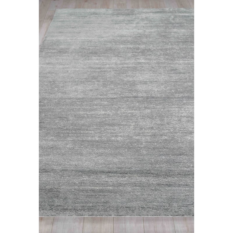 Exquisite Rugs Plush Hand-Knotted Bamboo Silk/New Zealand Wool Dark Silver Area Rug.