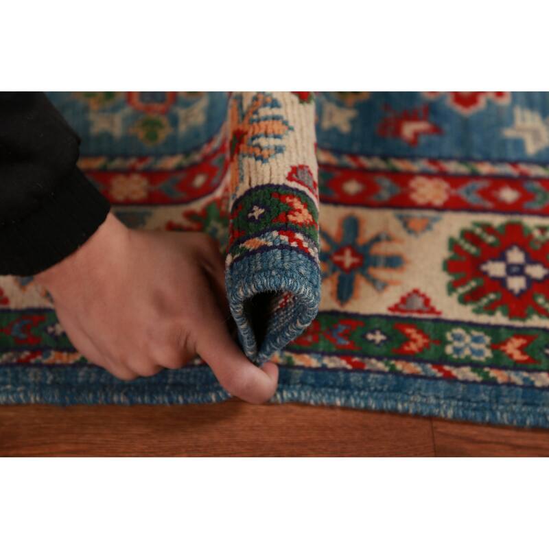 Blue Kazak Accent Rug Handmade Traditional / Geometric Wool Carpet - 2'8"x 4'1"