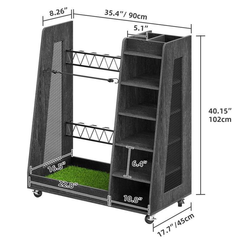 Moasis 35"/47" Wooden Golf Equipment Organizer Storage Rack with Wheels