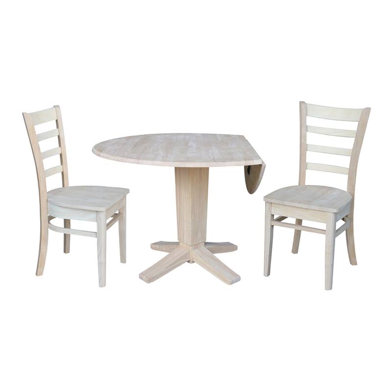 42 in Solid Wood Round Drop Leaf Pedestal Table with Dining Chairs in Unfinished