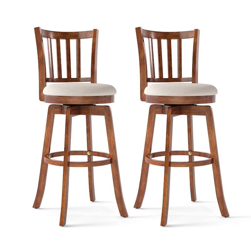 Gymax 30.5'' Swivel Barstools Set of 2 w/Backrest & Upholstered Seat - Bar Height - Driftwood,Sand - Set of 2