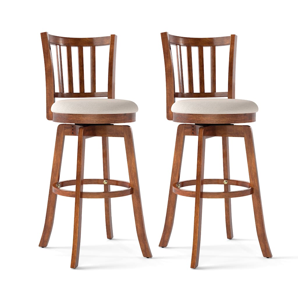 Gymax 30.5'' Swivel Barstools Set of 2 w/Backrest & Upholstered Seat
