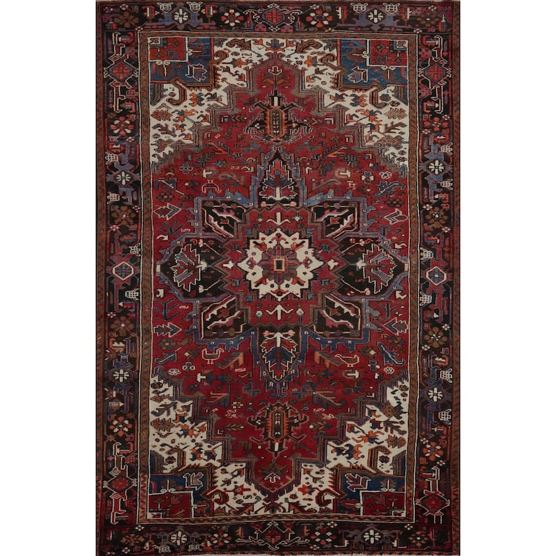 Hand Knotted Oriental 100% Wool Carpet Traditional Medallion Red Heriz Area Rug - 10' 6'' X 6' 11''
