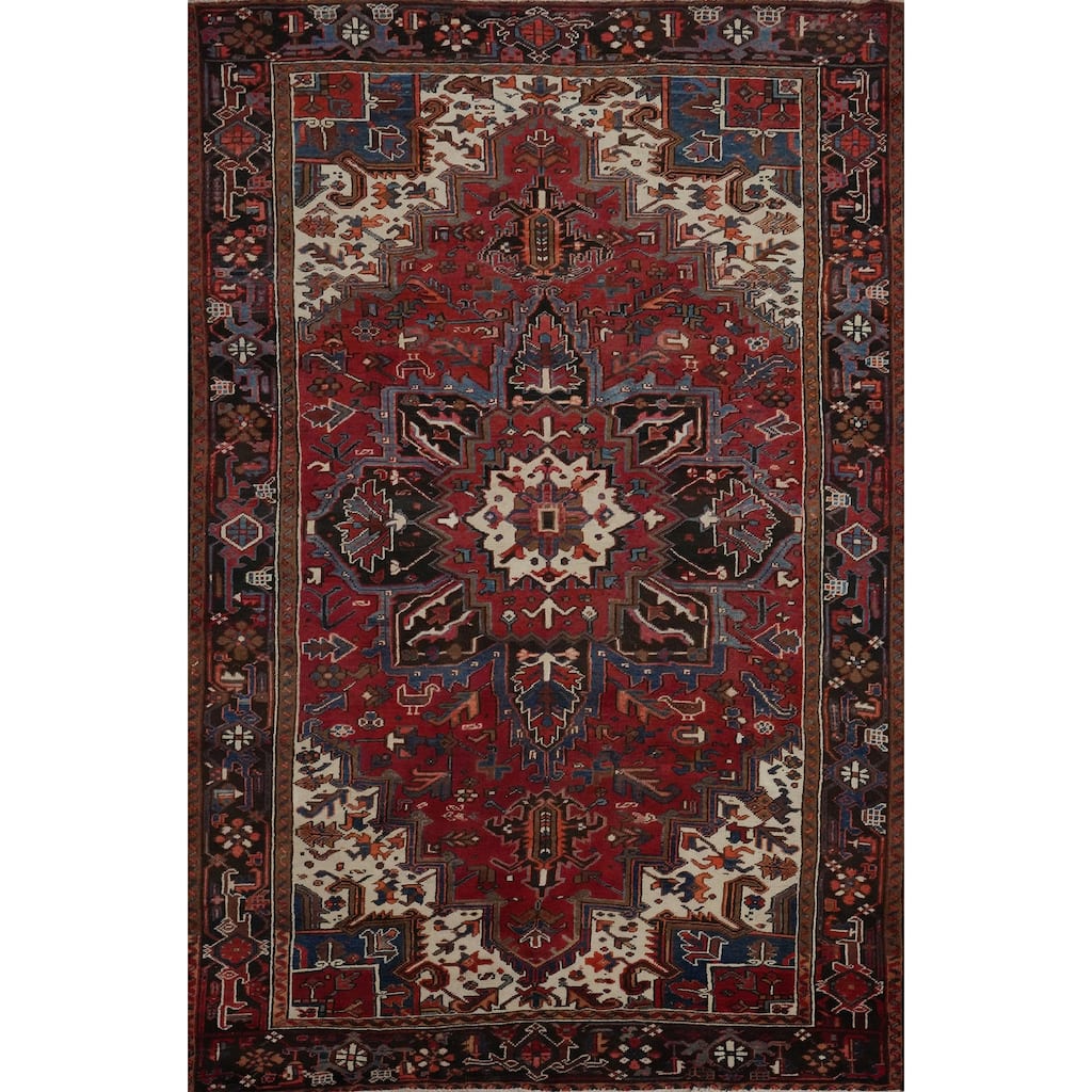 Hand Knotted Oriental 100% Wool Carpet Traditional Medallion Red Heriz Area Rug - 10' 6'' X 6' 11''